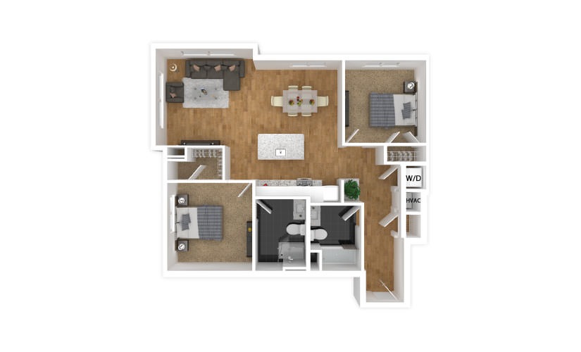 Amber - 2 bedroom floorplan layout with 2 bathrooms and 936 square feet