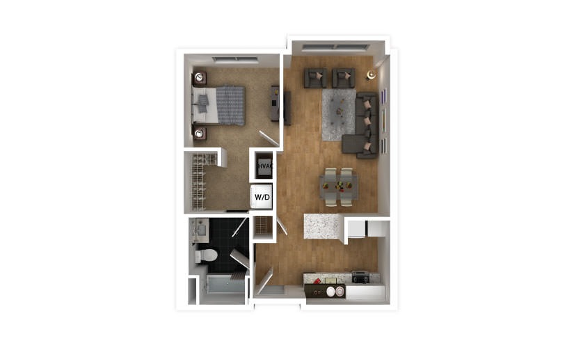 Aqua - 1 bedroom floorplan layout with 1 bathroom and 600 square feet