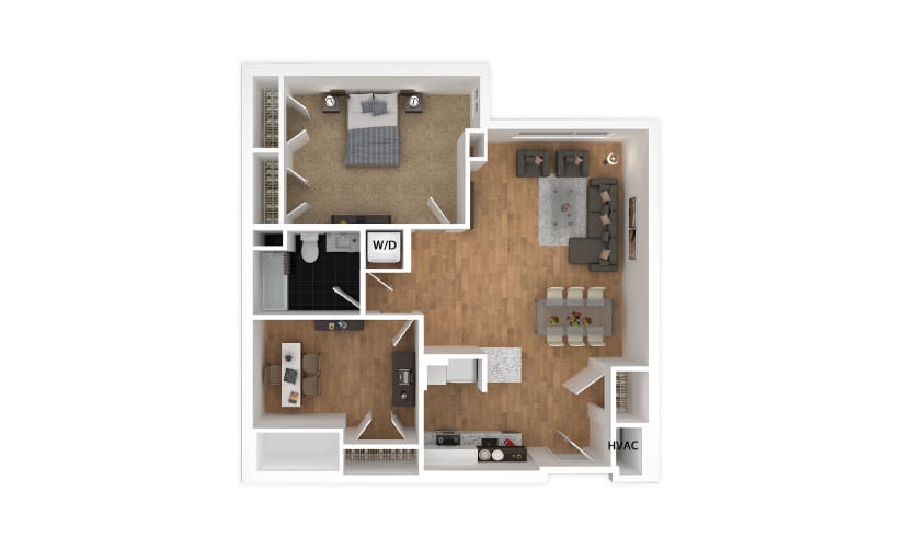 Coral - 1 bedroom floorplan layout with 1 bathroom and 855 square feet