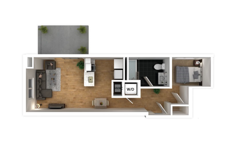Cyan - Studio floorplan layout with 1 bathroom and 493 square feet