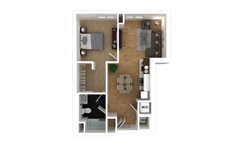 Ebony - 1 bedroom floorplan layout with 1 bathroom and 562 square feet