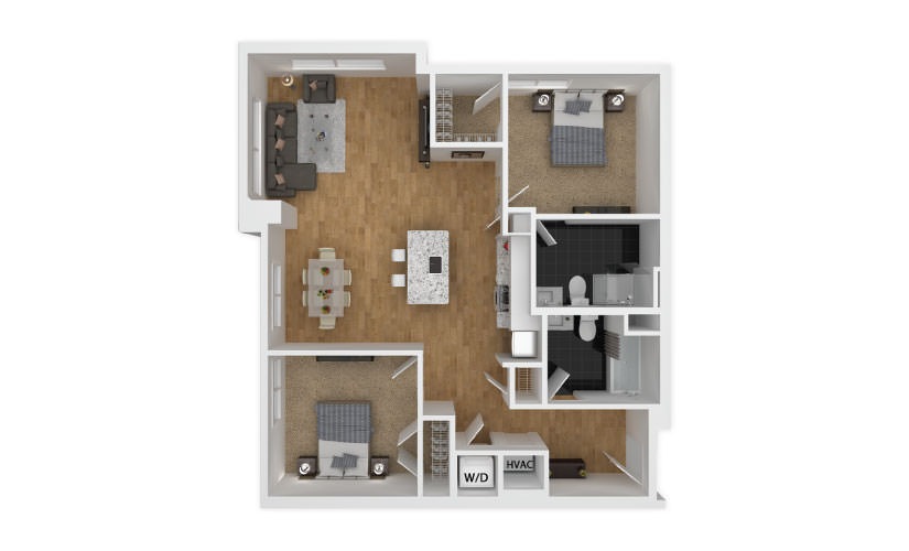 Fuschia - 2 bedroom floorplan layout with 2 bathrooms and 904 square feet