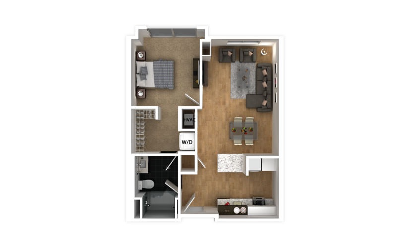 Indigo - 1 bedroom floorplan layout with 1 bathroom and 600 square feet