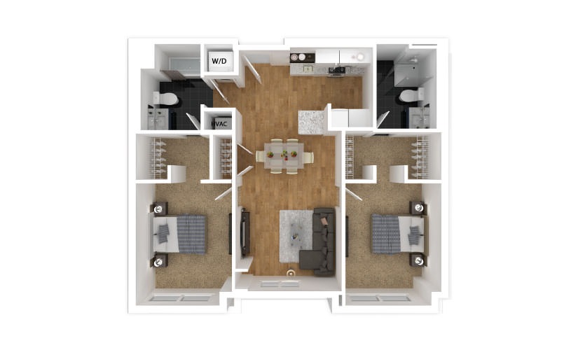 Lavender - 2 bedroom floorplan layout with 2 bathrooms and 904 square feet