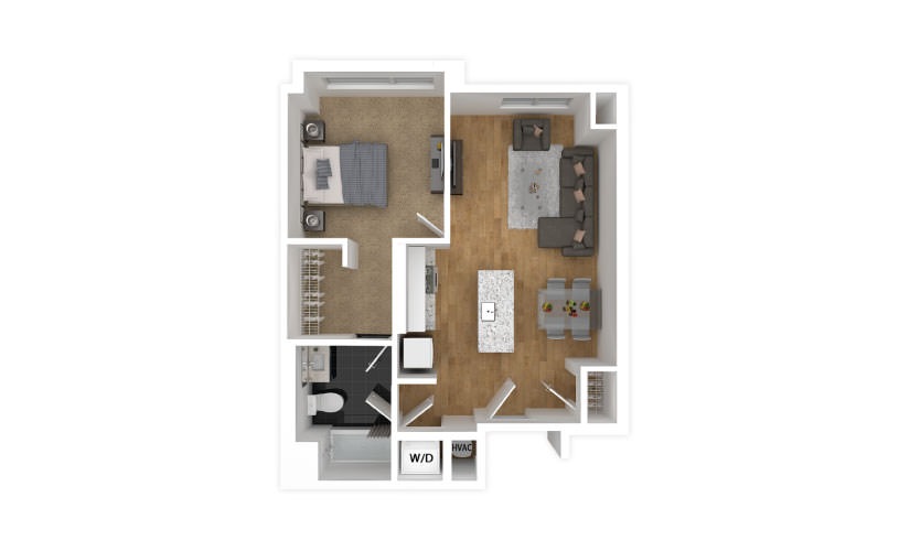 Magenta - 1 bedroom floorplan layout with 1 bathroom and 572 square feet
