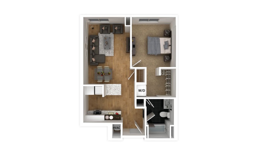 Maroon - 1 bedroom floorplan layout with 1 bathroom and 605 square feet