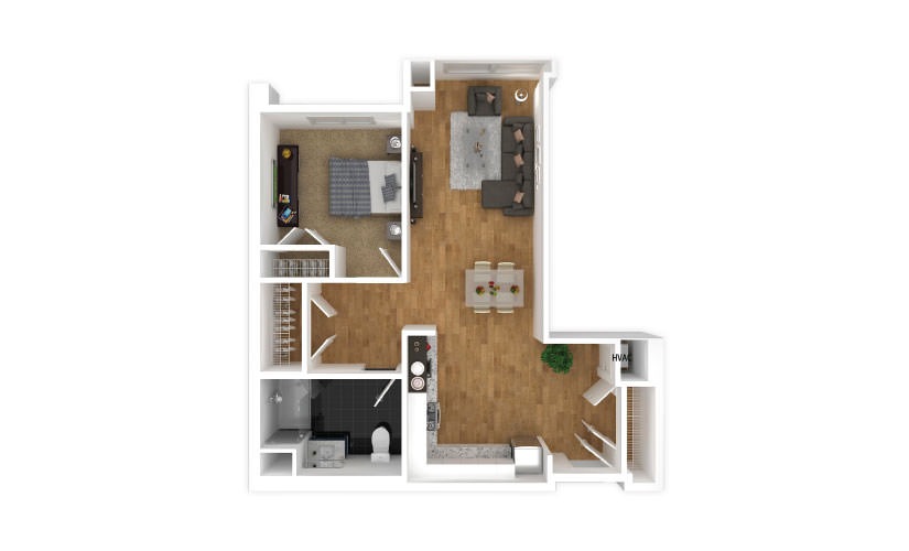 Mauve - 1 bedroom floorplan layout with 1 bathroom and 674 square feet