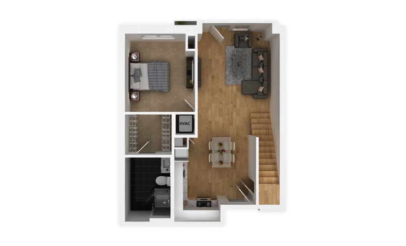 Slate - 3 bedroom floorplan layout with 2 bathrooms and 1182 square feet