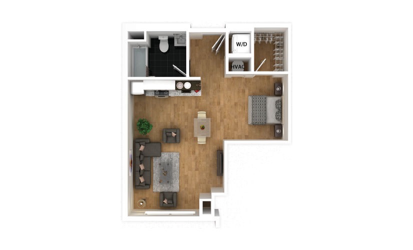 Teal - Studio floorplan layout with 1 bathroom and 519 square feet