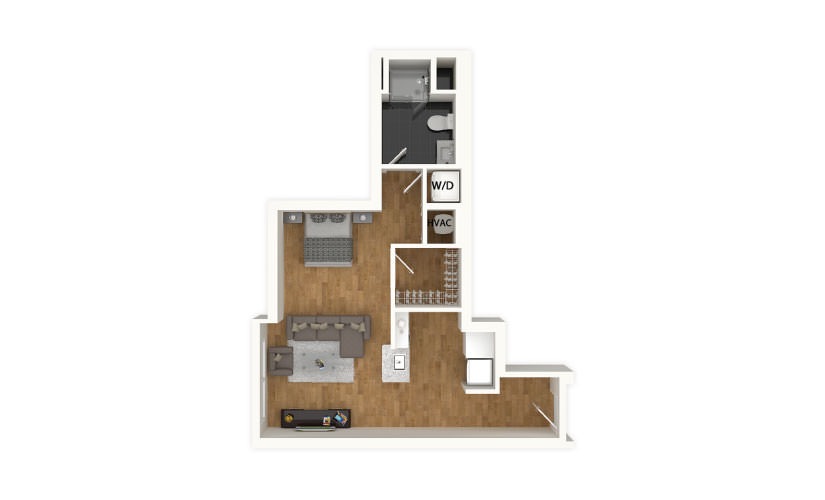 Turquoise - Studio floorplan layout with 1 bathroom and 493 square feet